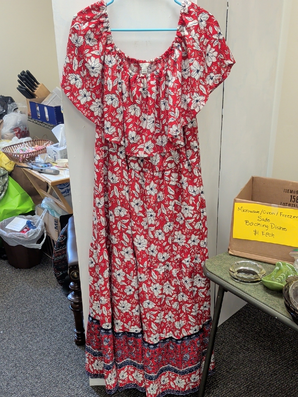 Cato Red Floral Maxi Dress with White Flowers